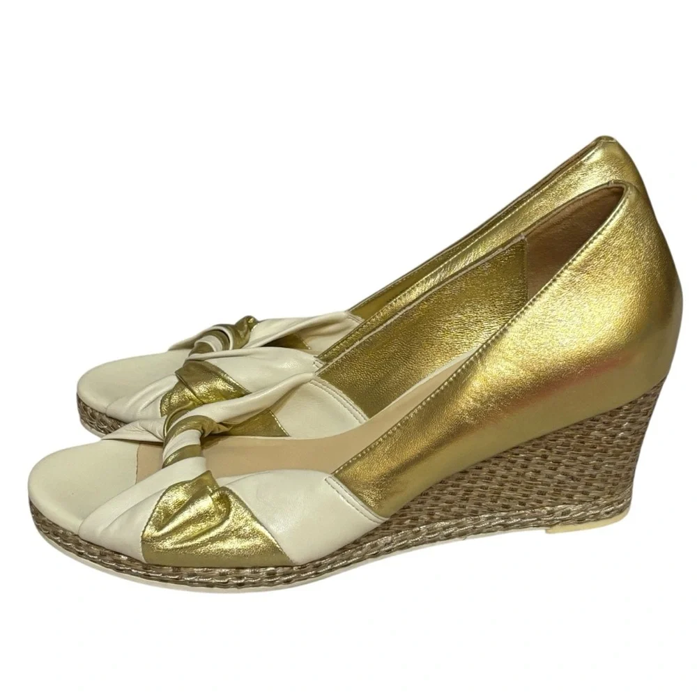 Cole Haan wedges gold white twist peep toe Nike Air sole size 9 US women’s
